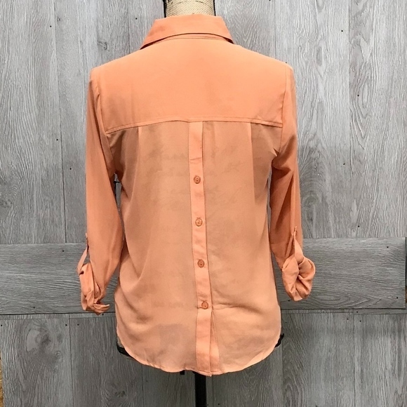 Semi Sheer Peach Double Pocket Polyester Top BB984 - Picture 4 of 6